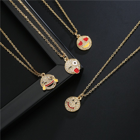 Mode 18K Smiley Emoji geometrische Kupfer eingelegte Zirkon Halskette Großhandel nihaojewelry's discount tags