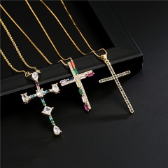 vintage 18K copper micro-inlaid color zircon cross necklace wholesale nihaojewelry