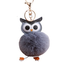 cartoon double-sided PU owl fur ball ornaments keychain wholesale nihaojewelry