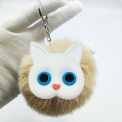 new cute fashion imitation rex rabbit fur white cat keychain wholesale nihaojewelry