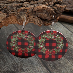 new Christmas series double-sided red plaid printing earrings wholesale Nihaojewelry
