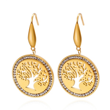 New Round Diamond Tree of Life Stainless Steel Earrings Wholesale Nihaojewelry's discount tags