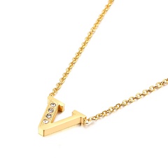 fashion 26 capital diamond gold English letters stainless steel necklace wholesale Nihaojewelry