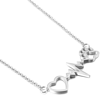 cardiogram dog paw print heart stainless steel necklace wholesale Nihaojewelry's discount tags
