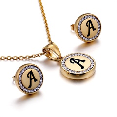 Korean stainless steel 26 letters diamond necklace earrings set wholesale Nihaojewelry