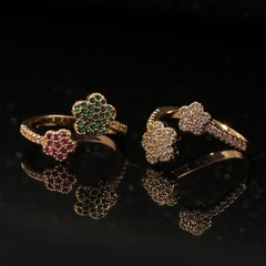 18K vintage simple flower inlaid zircon opening copper ring wholesale nihaojewelry