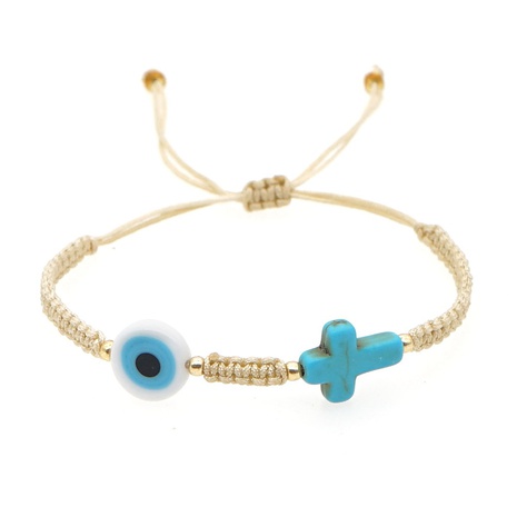 Flat Turquoise Cross Glass Eyes Braided Rope Bracelet wholesale jewelry Nihaojewelry's discount tags