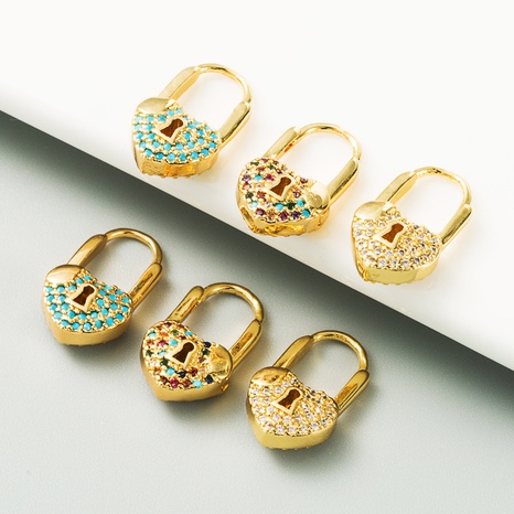 heart lock shape copper inlaid zircon earrings wholesale nihaojewelry's discount tags