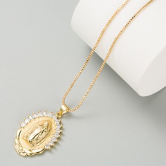 Europäische und amerikanische grenz überschreitende Retro geometrische Lotus Jungfrau Maria Halo Anhänger Zubehör Kupfer vergoldete Zirkon Halskette
