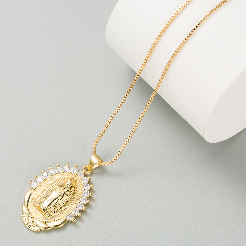 Europische und amerikanische grenz berschreitende Retro geometrische Lotus Jungfrau Maria Halo Anhnger Zubehr Kupfer vergoldete Zirkon Halskette