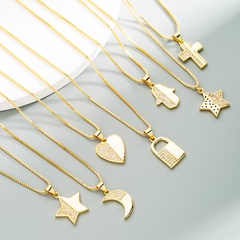 fashion retro copper micro-inlaid zircon star cross moon necklace wholesale nihaojewelry