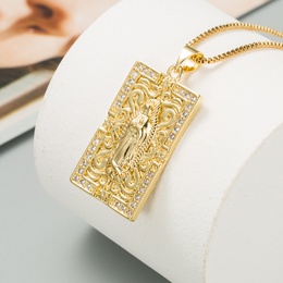 Retro Jungfrau Maria geschnitzte quadratische Kupfer vergoldet eingelegte Zirkon Halskette Grohandel nihaojewelrypicture11