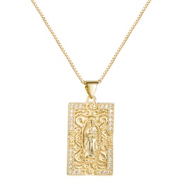 Retro Jungfrau Maria geschnitzte quadratische Kupfer vergoldet eingelegte Zirkon Halskette Grohandel nihaojewelrypicture8