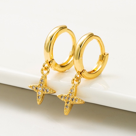 Korean Internet Hot Fresh Geometric Star Zircon Earrings Female Copper Plated Real Gold Color Retaining Fashion XINGX Earrings Ear Clip's discount tags