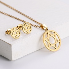 creative six-pointed star pendant stainless steel earrings necklace set wholesale Nihaojewelry