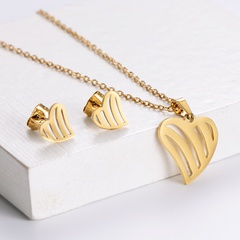 fashion titanium steel geometric hollow heart earrings necklace set wholesale Nihaojewelry