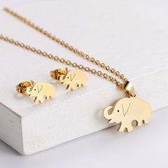 Titanium steel plating 18k gold elephant pendant necklace earrings set wholesale Nihaojewelry