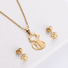 new trend cut and polished cat pendant necklace earrings set wholesale Nihaojewelry