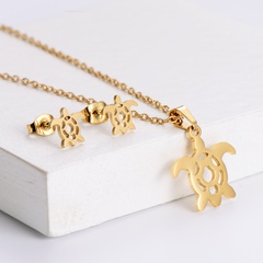 fashion stainless steel turtle pendant necklace earrings set wholesale Nihaojewelry