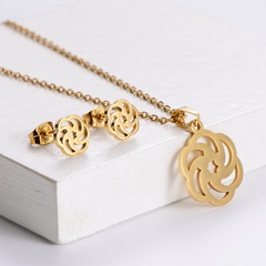 Korean sun pattern pendent stainless steel necklace earrings set wholesale Nihaojewelry