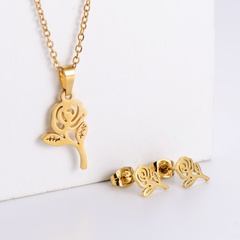 Titanium steel rose flower pendent plating 18k gold necklace earrings set wholesale Nihaojewelry