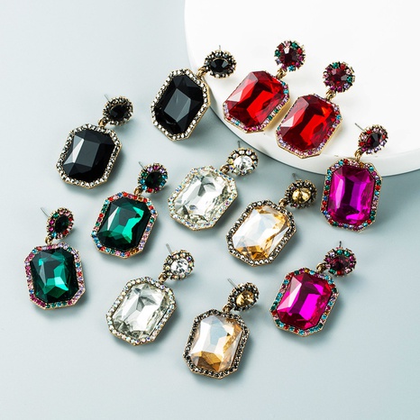 Earrings Cross-Border Supply European and American Personalized Alloy Diamond Color Rhinestone Glass Diamond Earrings for Women Geometric Earrings's discount tags