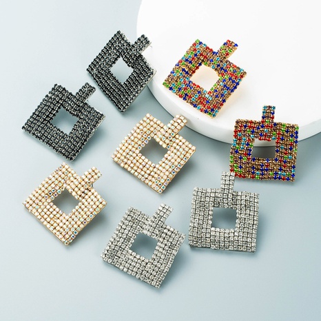 retro alloy diamond-studded rhinestones square geometric earrings wholesale Nihaojewelry's discount tags