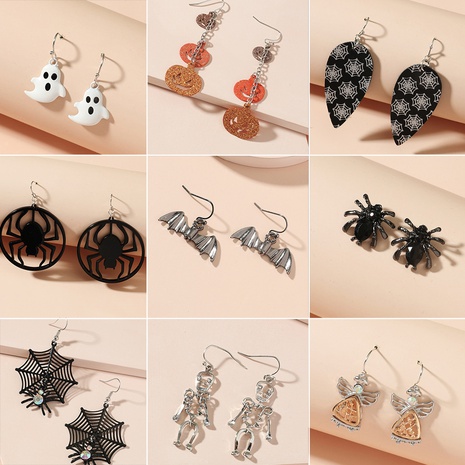 Cross-Border New Arrival Halloween Series Funny Spider Skull Earrings European and American Exaggerated Fun Pumpkin Bat Earrings's discount tags