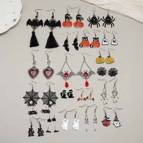 Halloween black cat pumpkin pendant earrings wholesale nihaojewelry's discount tags