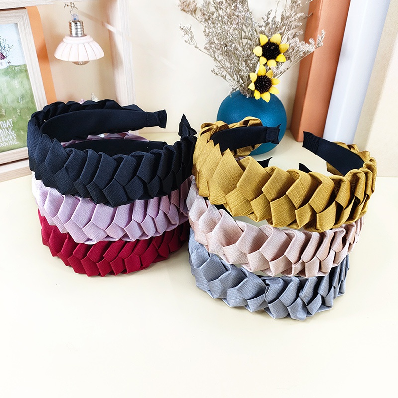 Korean Style DoughTwist Style Plaits Headband Fabric Candy Color Pressure NonSlip Headband Wide Edge Sweet AllMatching Pure Color AllMatching Hair Accessories