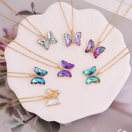 new gradient glass butterfly metal clavicle chain wholesale Nihaojewelry's discount tags