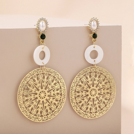 Retro hollow carved geometric round metal earrings wholesale Nihaojewelry's discount tags