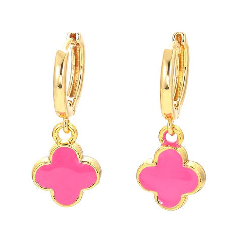Korean Style New Candy Color Four Leaf Clover Ear Stud Colorful Oil Necklace Earrings Eardrops Female Simple Glossy Ring Earrings's discount tags
