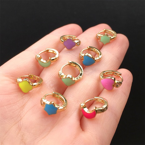 INS Colorful Oil Necklace Copper Love Small Ear Ring Women's New Inlaid Zircon Cold Style Geometric Clover Earrings's discount tags