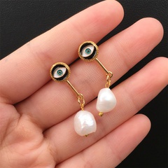 Fresh Water Pearl Earrings Women's European and American Long Elegant Earrings New Oil Dripping Copper Devil's Eye Earrings Wholesale