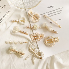 Korean bow pearl heart geometric duckbill clip wholesale Nihaojewelry