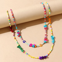 ethnic style hit color stone rice beaded double layer necklace wholesale nihaojewelry