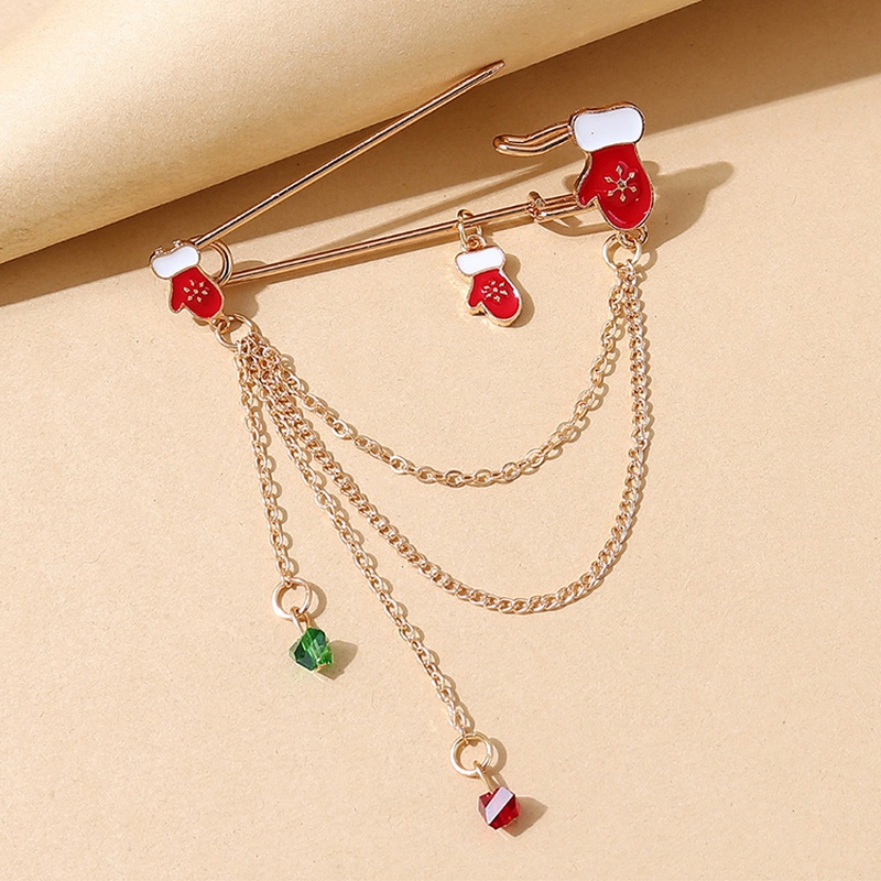 Serie de navidad guante cystal cadena borla pin broche al por mayor nihaojewelry