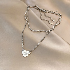 Japanese and Korean-Style Personalized Trendy Titanium Steel Necklace Online Sensation Heart Double-Layer Clavicle Chain Ins Style Graceful Personality Hip Hop Pendant