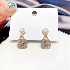 star zircon square pendant pearl copper earrings wholesale nihaojewelry