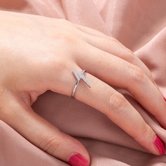 simple opening adjustable micro-inlaid zircon lightning copper ring wholesale nihaojewelry