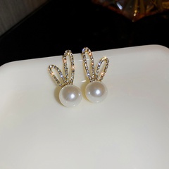 Korean Style Pearl Diamond Bunny Ears Earrings Wholesale Nihaojewelry