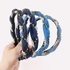Korean style denim pearl rhinestone thin headband wholesale jewelry Nihaojewelry