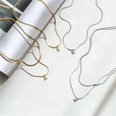 einfache mikroeingelegte Briefschlangenknochenkette Edelstahlhalskette Großhandel Nihaojewelry's discount tags