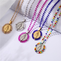 fashion stainless steel Virgin pendent colorful glass beads necklace wholesale Nihaojewelry
