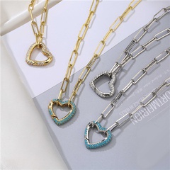 fashion micro-inlaid zircon peach heart cable chain copper necklace wholesale Nihaojewelry