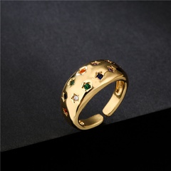 fashion 18K copper color zircon five-pointed star geometric opening ring wholesale nihaojewelry