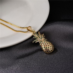 fashion pineapple pendant copper plated real gold micro-inlaid color zircon necklace wholesale Nihaojewelry