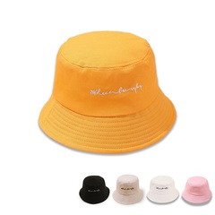 Korean simple solid color embroidered letter wide-brimmed basin hat wholesale nihaojewelry