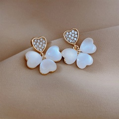 Diamond-studded opal heart shape petals earrings wholesale jewelry Nihaojewelry